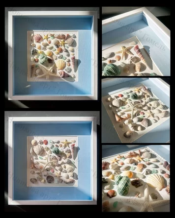 Ракушки в глубокой пластиковой раме.